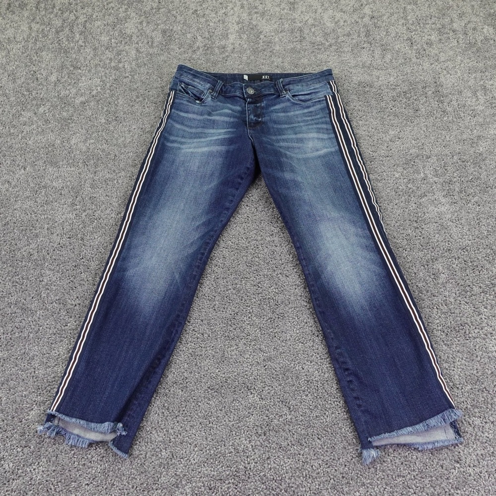 Kut from the Kloth Jeans Womens 10 Blue Side Stripe Raw Hem Straight Leg Denim
